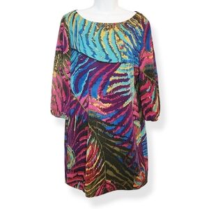 Trina Turk Women's Kerry Silk Blend Colorful Peacock Feather Print Dress Size 6